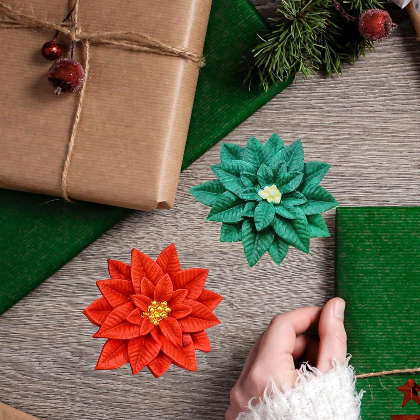 2PCS Christmas Holly Leaf Silicone Molds, Christmas Chocolate Fondant Mold for Baking, Plant Leave Resin Candle Soap Mold, Cake Decorating Dessert Mold, DIY Resin Casting Clay Craft Accessories