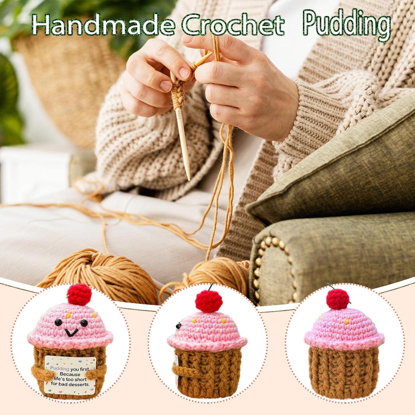 Emotional Support Crochet Pudding,Sweet Gifts for Women Daughter Sister Friend Student Birthday Graduation,Handmade Pudding Little Reminders Emotional Uplifting Support Mental Health
