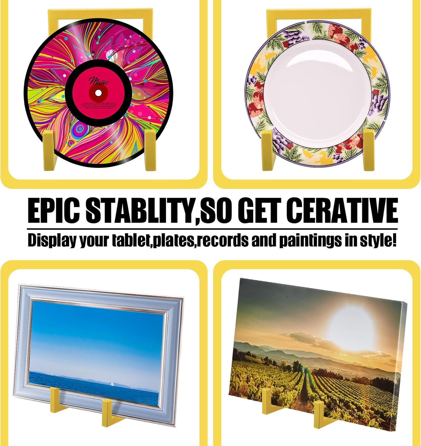 Sweetude 2 Pcs Large Plate Stands for Display Metal Frame Plate Holder Display Stand Decorative Table Top Easels for Picture, Book, Platter, Photo Easel(Gold,8 Inch)