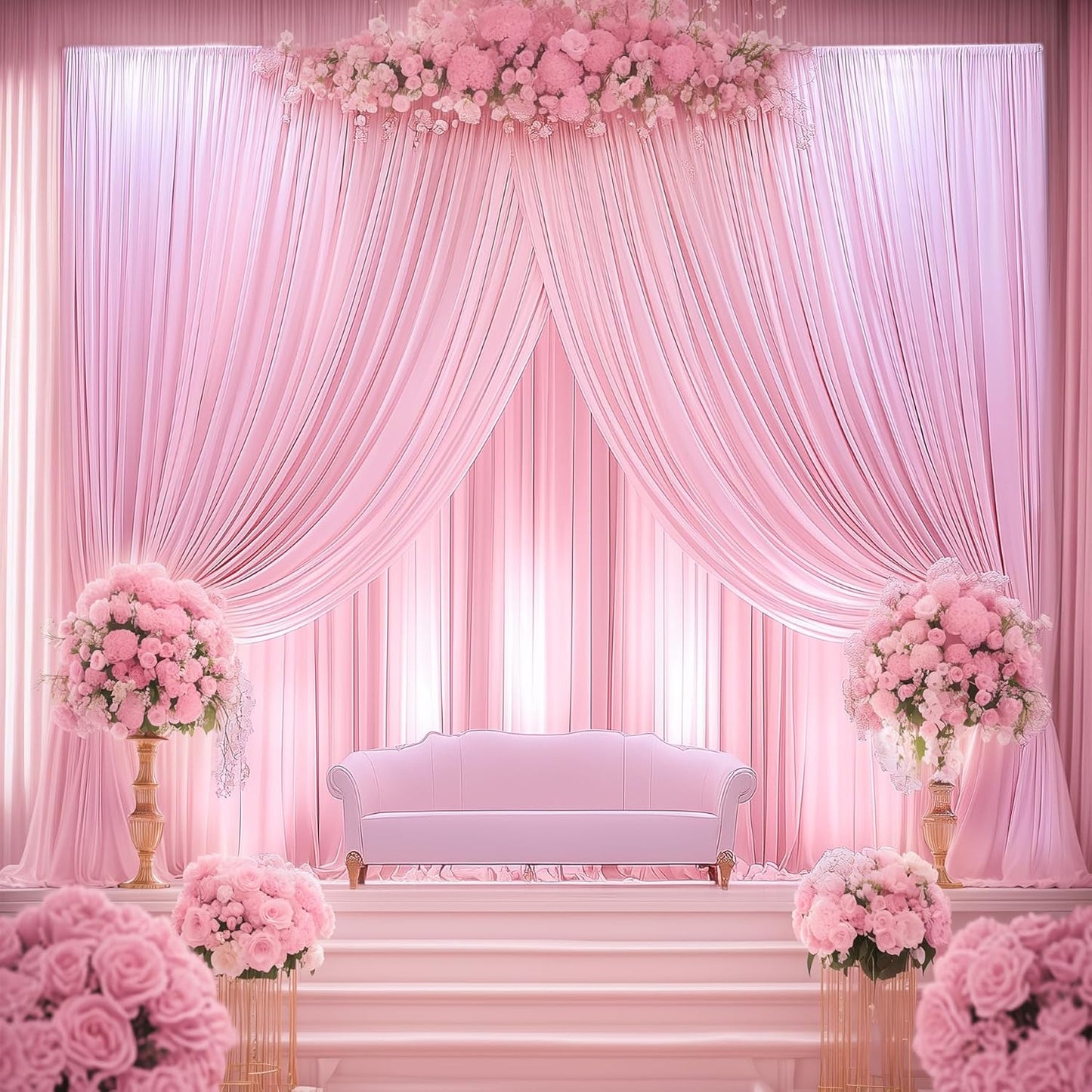 10ftx14FT Wrinkle Free Pink Backdrop Curtain, 2 Panels 14FT Height Pink Wedding Backdrop Drapes, Silky Polyester Back Drop Cloth for Birthday Photography Background Party Backdrop Draping