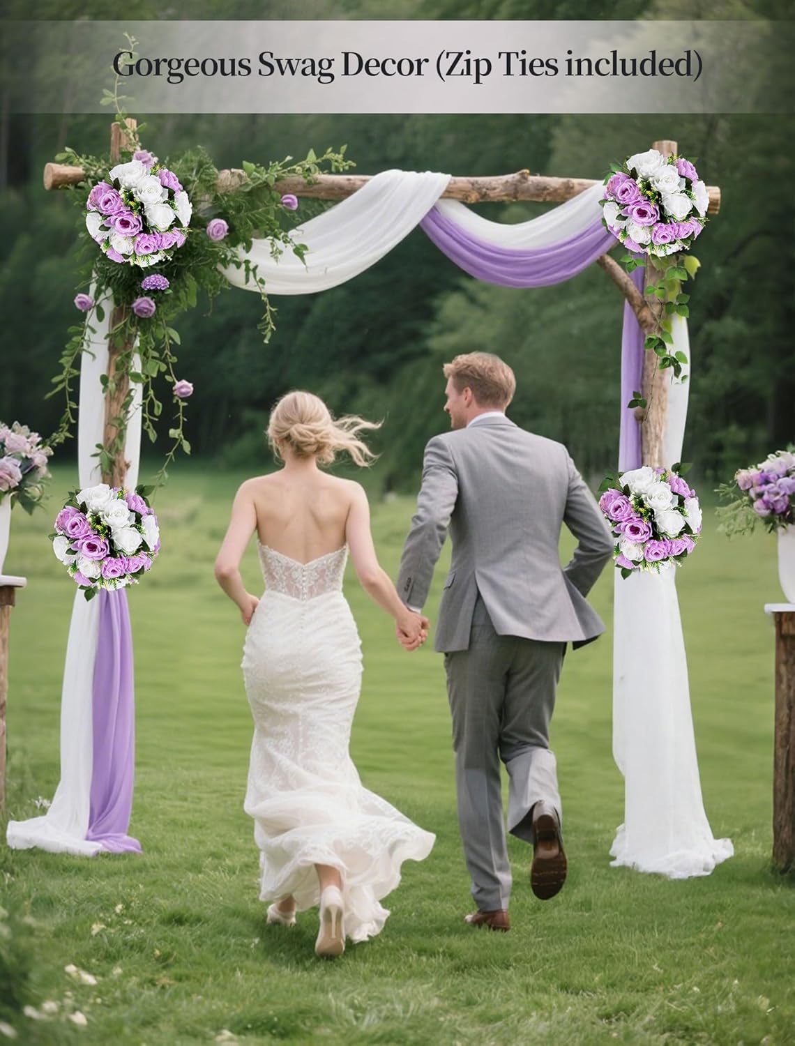 BLOSMON Lilac Flowers Balls for Centerpieces: 10 Pcs Purple White Fake Roses Flower for Wedding Table - Artificial Silk Kissing Bouquet Floral Arrangement Center for Home Party Event Decor