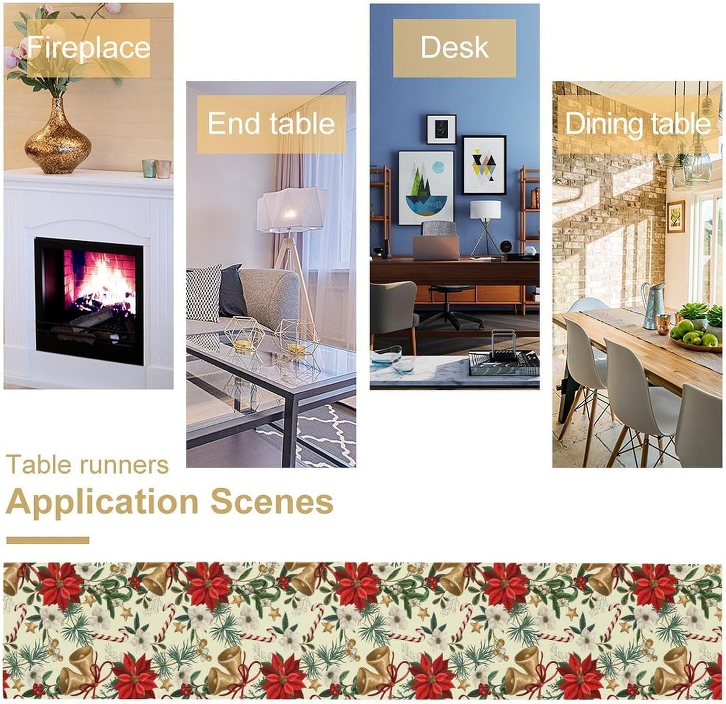 Christmas Table Runner, Seasonal Winter Xmas Holiday Kitchen Dining Table Decoration for Home Party Decor 13x108 Inch