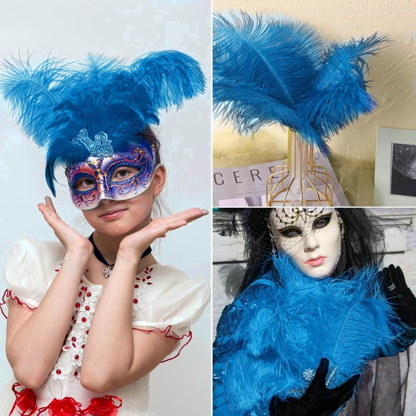 NEWONG 30pcs Light Blue Ostrich Feathers Natural Bulk 11-14inch(28-35cm) Vase Craft Wedding Home Party Centerpieces Christmas Day Decoration