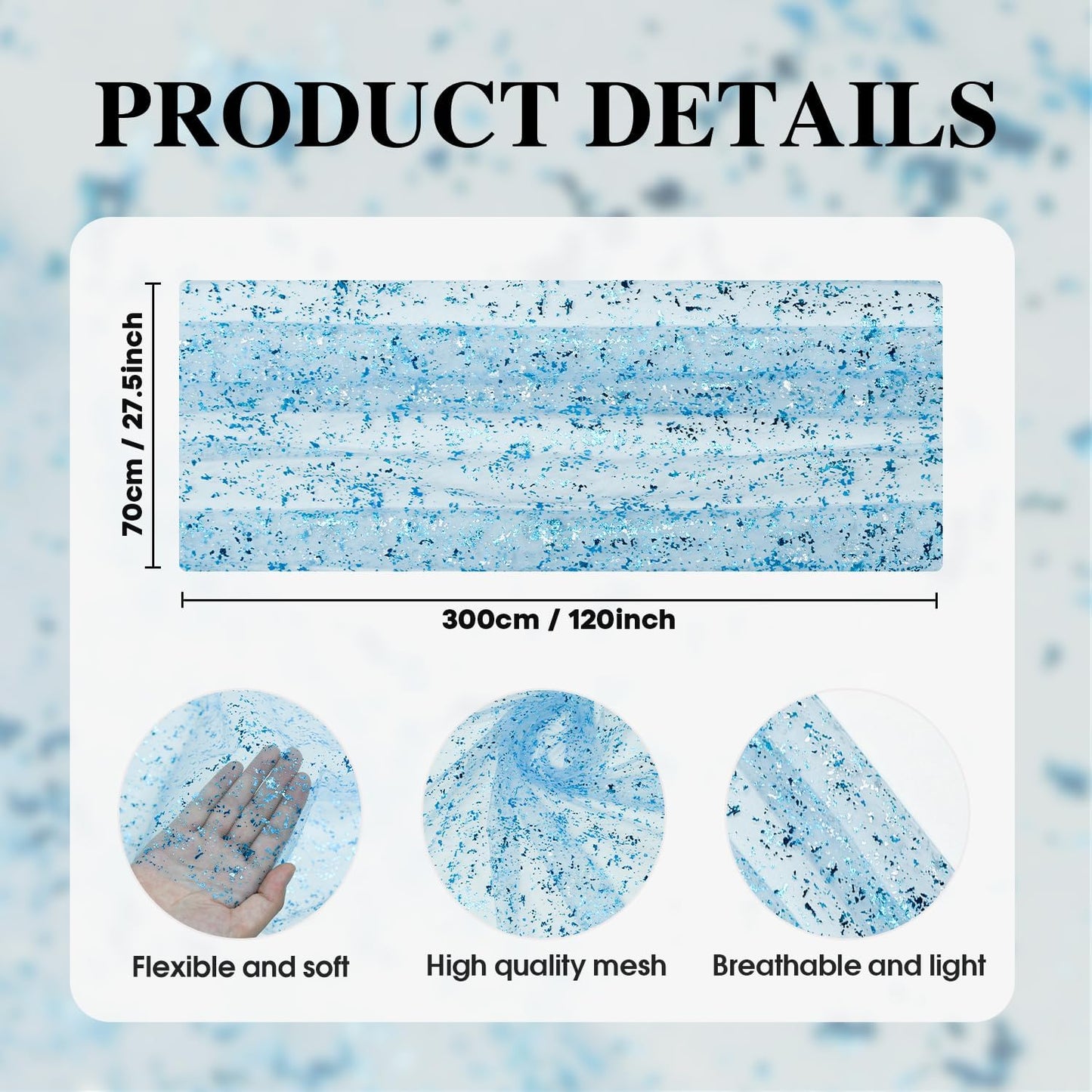 Artoid Mode Light Blue Gold Gauze Table Runner 120 Inch 10FT, Glitter Metallic Foil Sheer Dining Wedding Anniversary Holiday Table Decor for Home Party