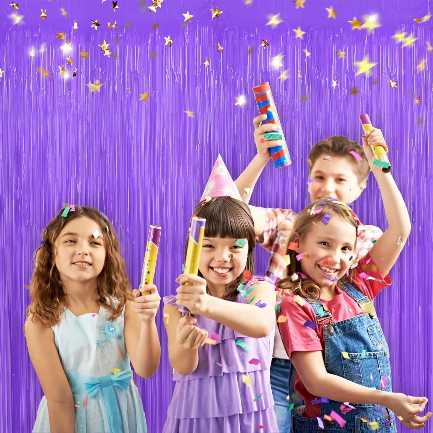 BEISHIDA 2Pcs Purple Door Streamer Fluorescent Purple Backdrop Blue Foil Fringe Curtains Tinsel for Birthday Baby Shower Halloween Backdrop Wedding Party Decoration (3.28 ft x 6.56 ft)