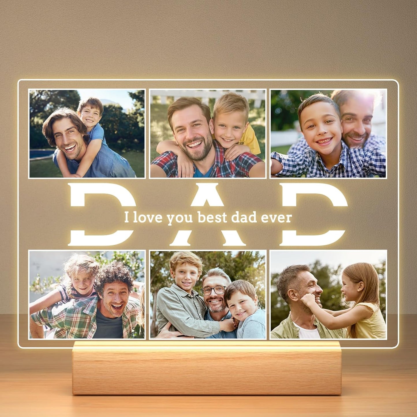 Personalized Birthday Gifts for Dad from Daughter Son, Custom Picture Frames with Photos, Customized Photo Frame with Night Light, Personalized Photo Gifts for Dad Baby Kid Family