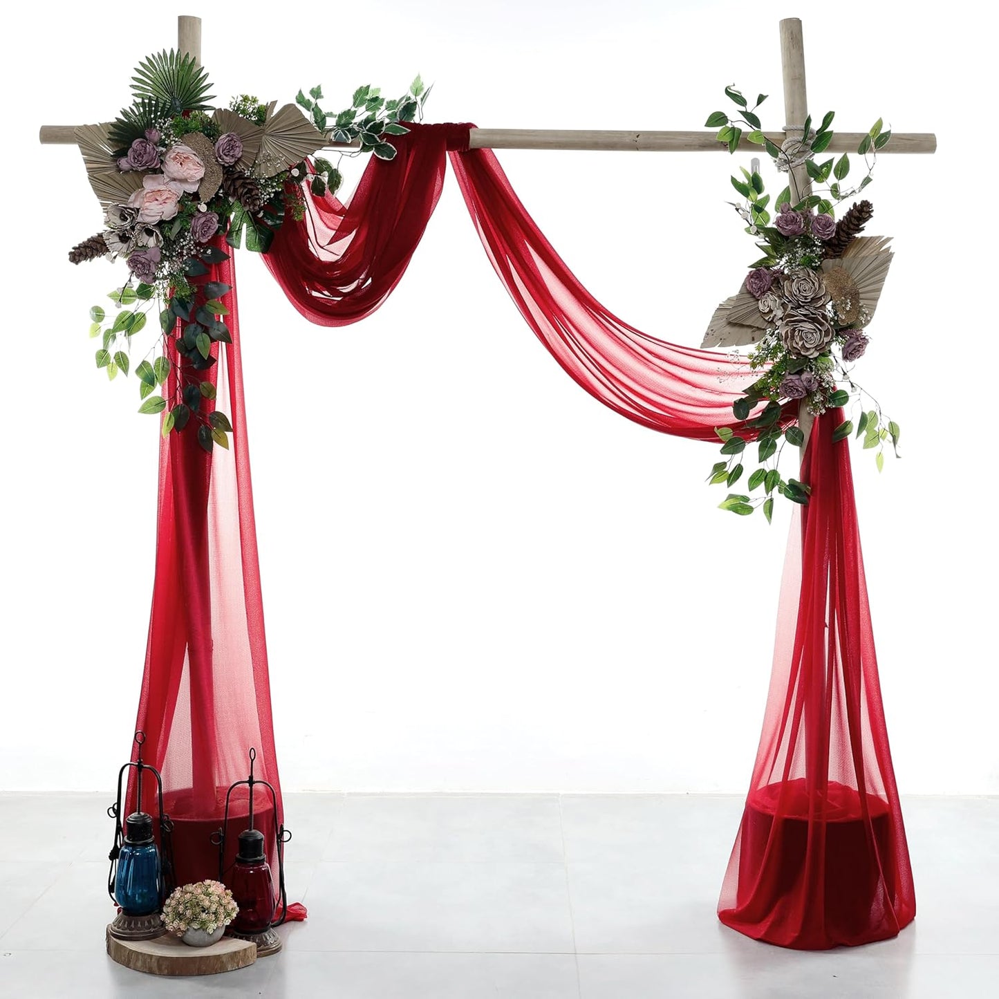 VDS Pack of 4 Panel (30 Inch X 20 Feet) Wedding Arch Draping Fabric Sheer Chiffon Fabric Drapery for Wedding Ceremony Reception Swag Backdrop Canopy Chuppah ARBO Altars Decoration (Apple Red)