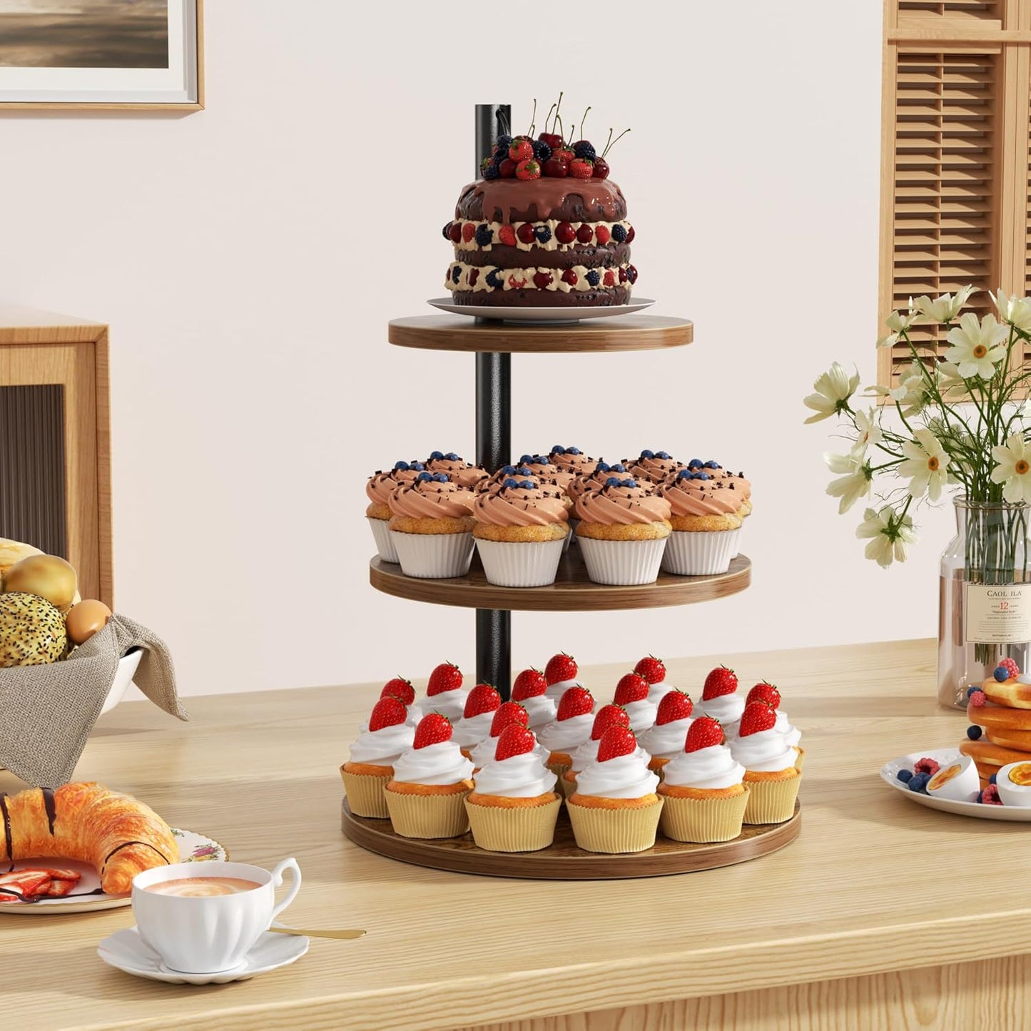 2 Packs Wooden Cupcake Stand, 3 Tier Large Cupcake Tower Stand 50 Cupcakes, Dessert Stand Cupcake Display Stand Cupcake Tower for Party, Wedding, Birthday, Farmhouse Decor