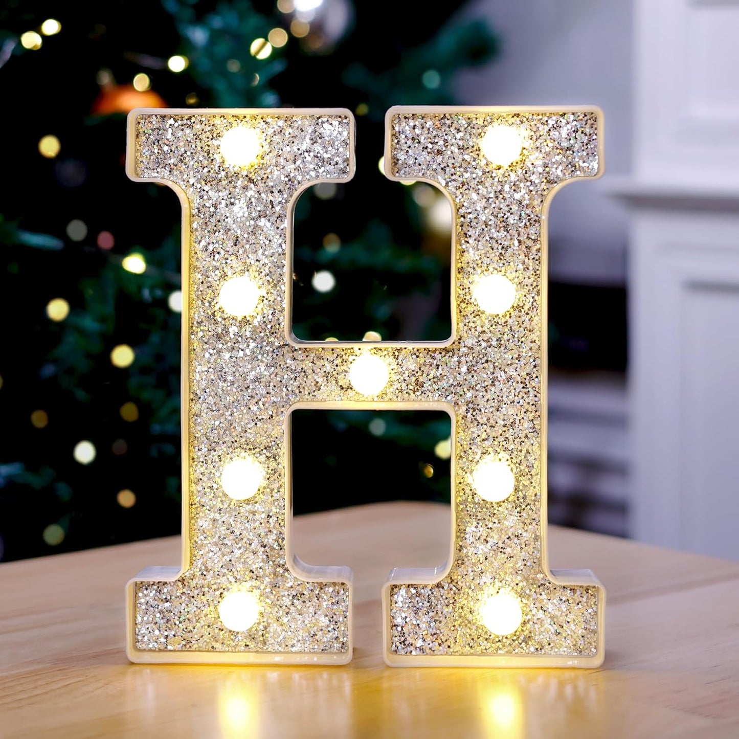 Marquee Light Up Letters, Glitter Silver LED Letter Lights Battery Powered Alphabet Letter Sign for Night Light Wedding Birthday Party Cafe Bar Decoration Girls Room Decor - letter H