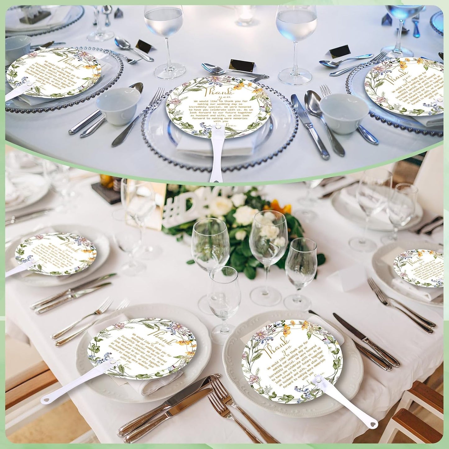 Roowest 100 Pcs Wedding Fans for Guests Bulk Plastic Floral Handheld Wedding Fans with Handle Thank You for Being Our Fan for Ceremony Bridal Baby Shower Party Favors Decoration(Fresh Style)