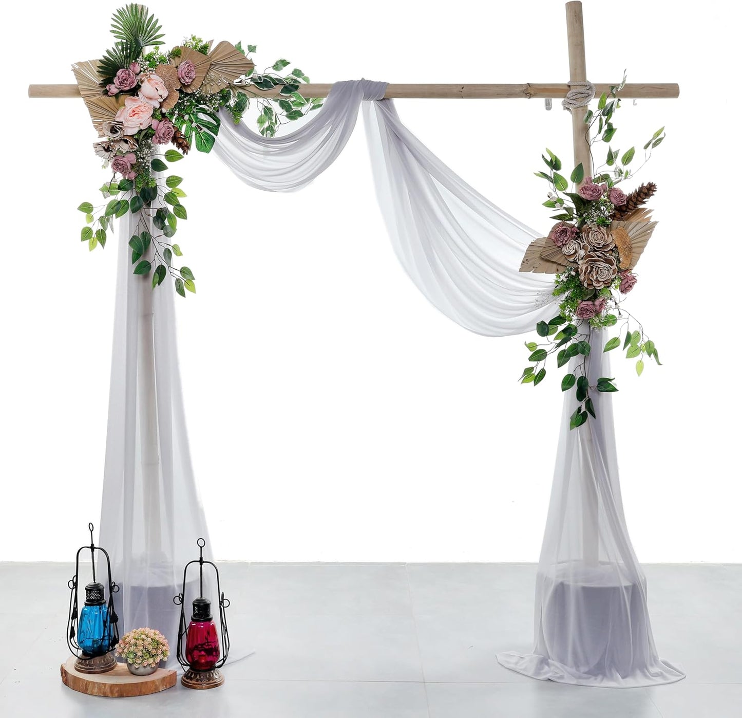 VDS Pack of 4 Panel (30 Inch X 20 Feet) Wedding Arch Draping Fabric Sheer Chiffon Fabric Drapery for Wedding Ceremony Reception Swag Backdrop Canopy Chuppah ARBO Altars Decoration (Cool Grey)