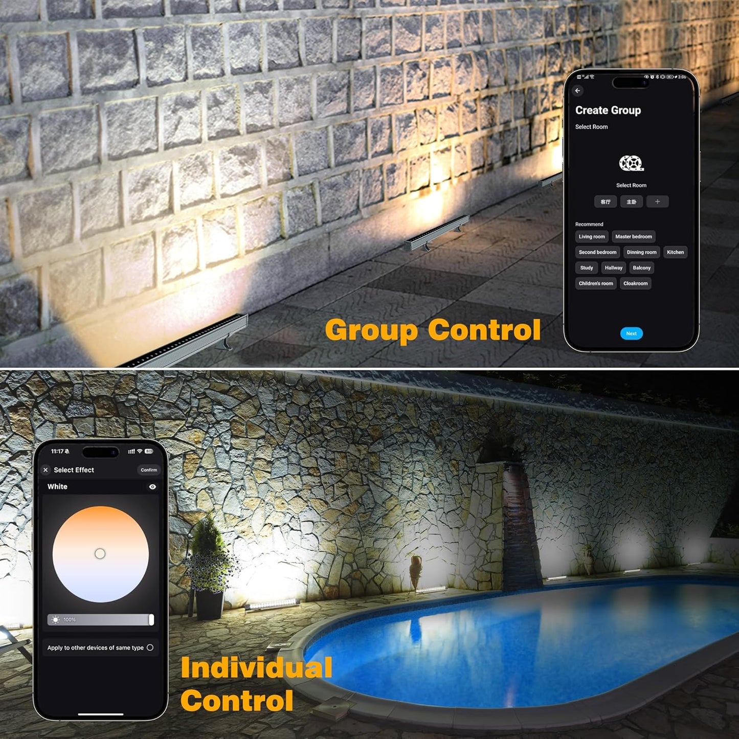 Smart Wall Washer Lights Adjustable Color Temperature 2700K-6500K,72W 9600lm 1%-100% Brightness Dimmable LED Bar Light APP & Remote Control for Outdoor, Compatible with Alexa/Google Assistant