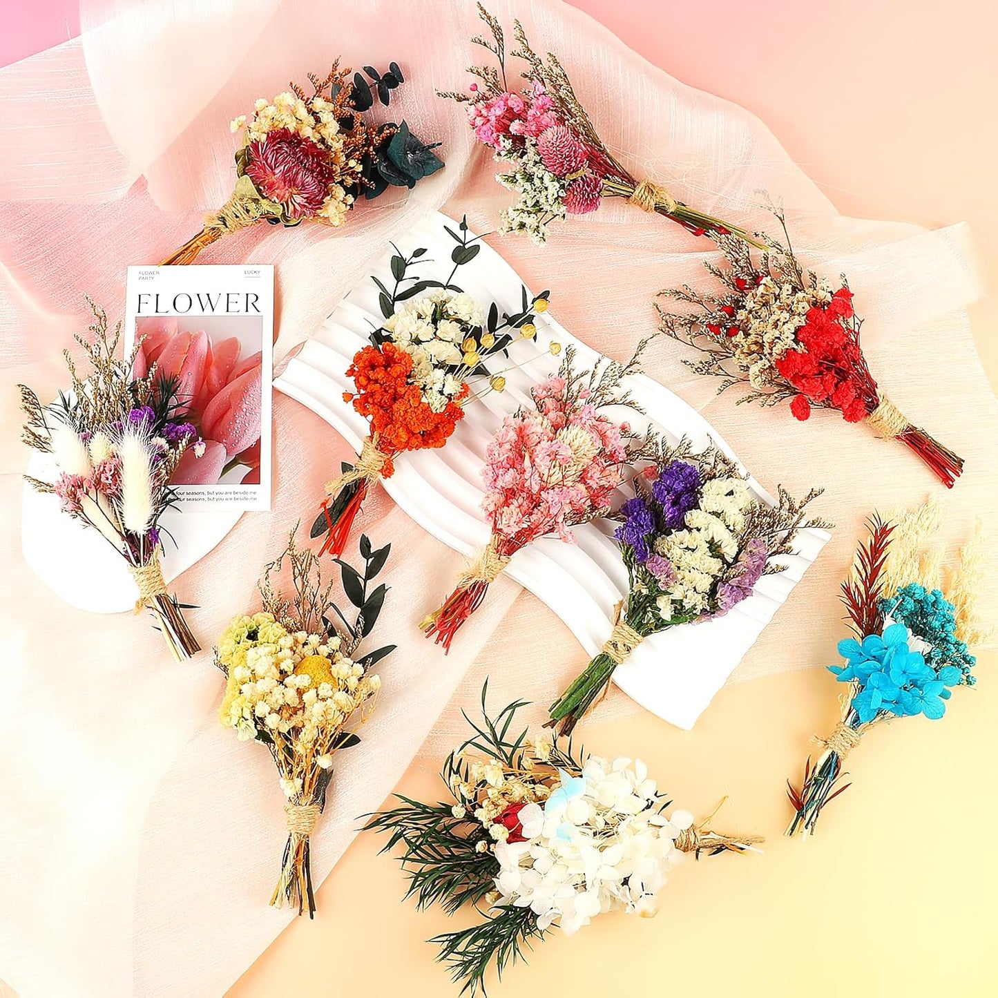 10Pcs Mini Dried Flower Bouquet Colourful Natural Boho Dried Flowers Set Mini Natural Real Plants for Wedding Table Centerpieces Gift Box Cake Bottle Decor Home Vase Decorations DIY Craft