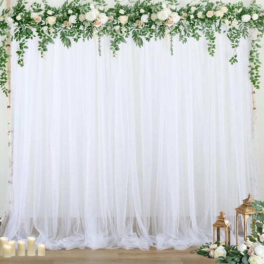 6 Panels White Sheer Tulle Backdrop Curtains for Parties Wedding 30ft x 8ft White Curtain Backdrop for Birthday Party Baby Shower Photos Background Drape(5ft x 8ft, 6 Panels)