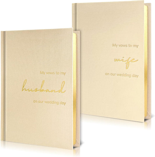Vow Books His and Hers Set of 2 Canvas Linen Wedding Vow Books Husband and Wife Hard Cover Vow Books for Engagement Gifts(XZ-HW-Beige)