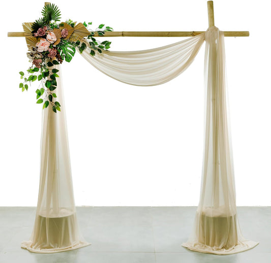 VDS Pack of 1 Panel (30 Inch X 30 Feet) Wedding Arch Draping Fabric Sheer Chiffon Fabric Drapery for Wedding Ceremony Reception Swag Backdrop Canopy Chuppah ARBO Altars Decoration (Champagne)