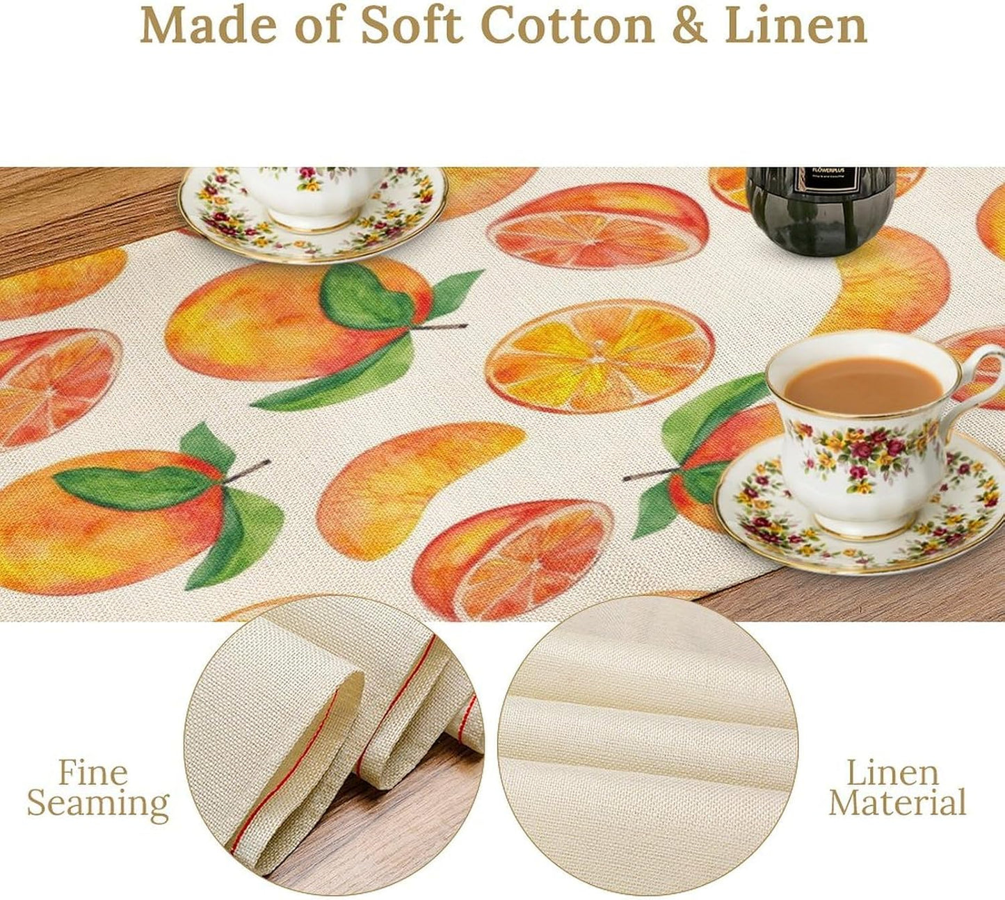 Watercolor Fruit Botanical Print Table Runner Spring Summer Orange Lemon Dinner Runner for Farmhouse Party Holiday Home Kitchen Dining Table Decor 13x60