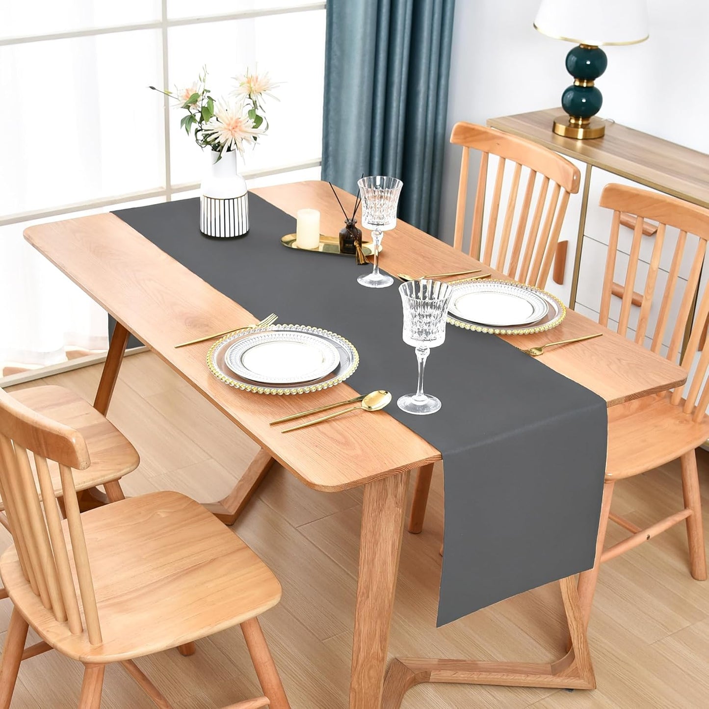 Farmhouse Grey Table Runner Dining Table Runners 60 Inches Long Coffee Table Runner for Dresser Living Room Bedroom Holiday Party Banquet 12X60 Inch