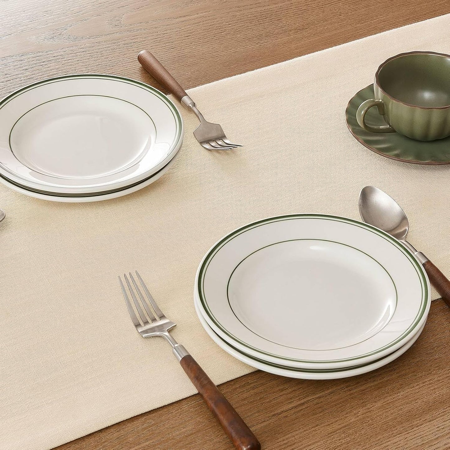 ZeeMart Linen Textured Border Table Runner, 14 x 90 Inch Cream, Farmhouse Style Cream Table Runners 90 Inches Long, Easy Care Everyday Polyester Table Runner