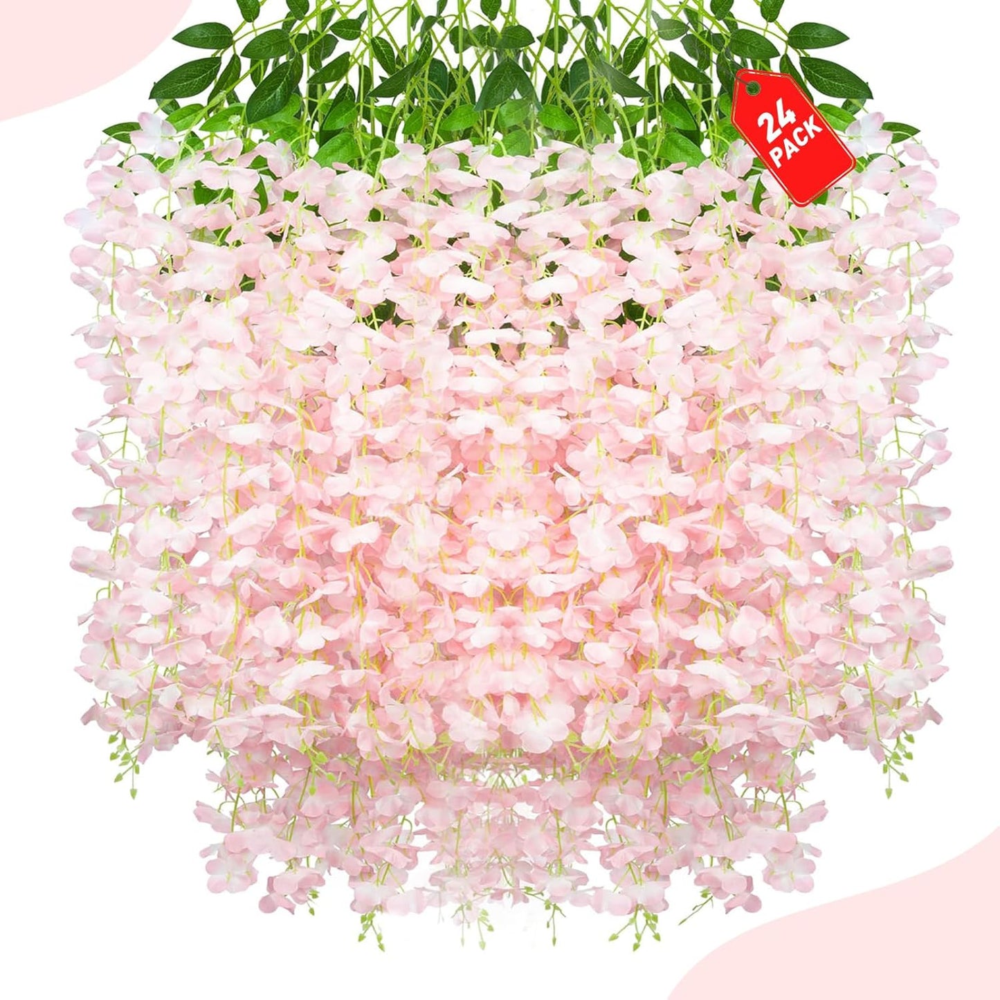 24 Pack Light Pink Wisteria Hanging Flowers, 3.4 Ft Fake Hanging Flowers, Artificial Wisteria Garland Vines for Wedding Room Backdrop Outdoor Patio Garden Decoration