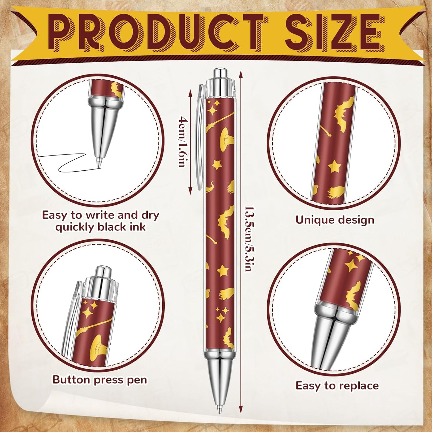 24 Pcs Halloween Party Gift Pens Witch Wizard Favors Castle Ballpoint Pens Wizard Party Supplies Halloween Witch Birthday Decorations for Home Office Game Prizes Gift Bag Fillers