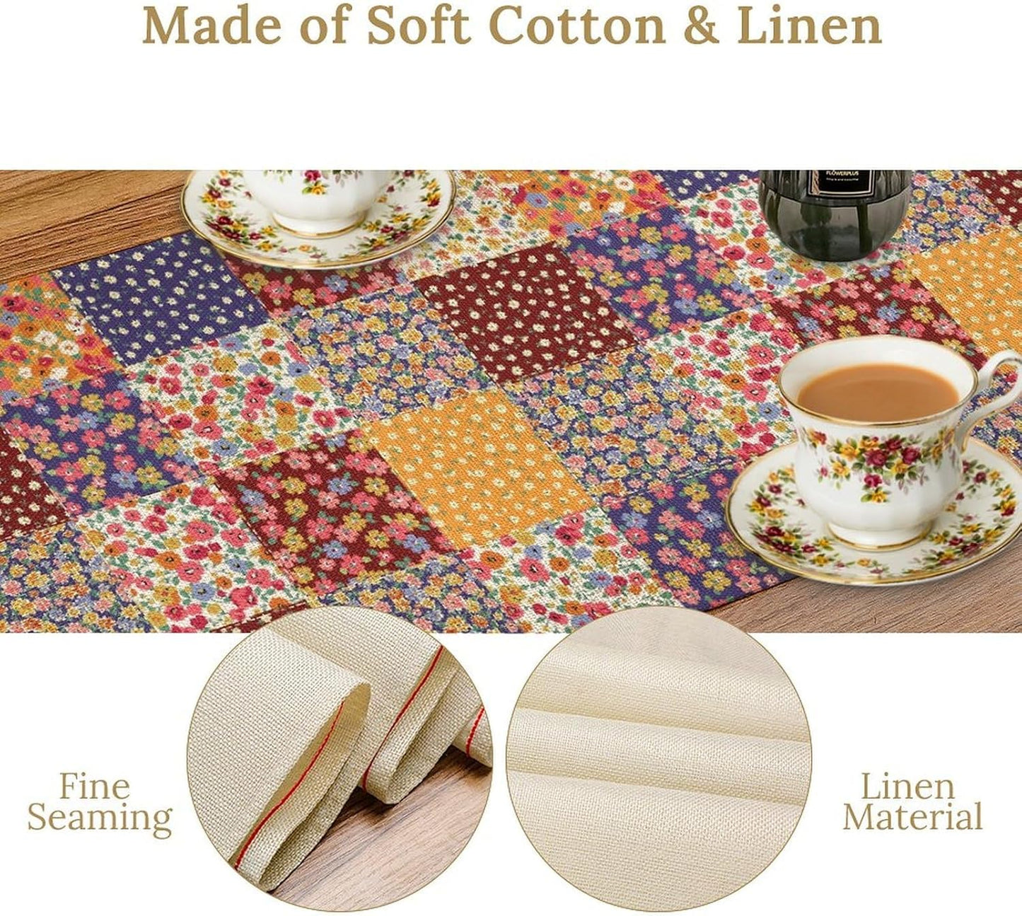 Patchwork Floral Table Runner, Boho Vintage Farmhouse Bohemian Paisley Colorful Flower Table Center Decor for Home Kitchen Dining Patio Holiday Party Table Decorations, 13"x72" Inch