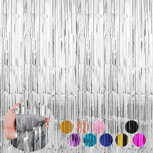 6 Pack Silver Foil Fringe Curtains Streamers Party Decorations 3.3 x 8.2 ft, Tinsel Curtain Fringe Backdrop for Parties, Silver Door Fringe Birthday Streamers, Photo Booth Backdrops, Party Decor