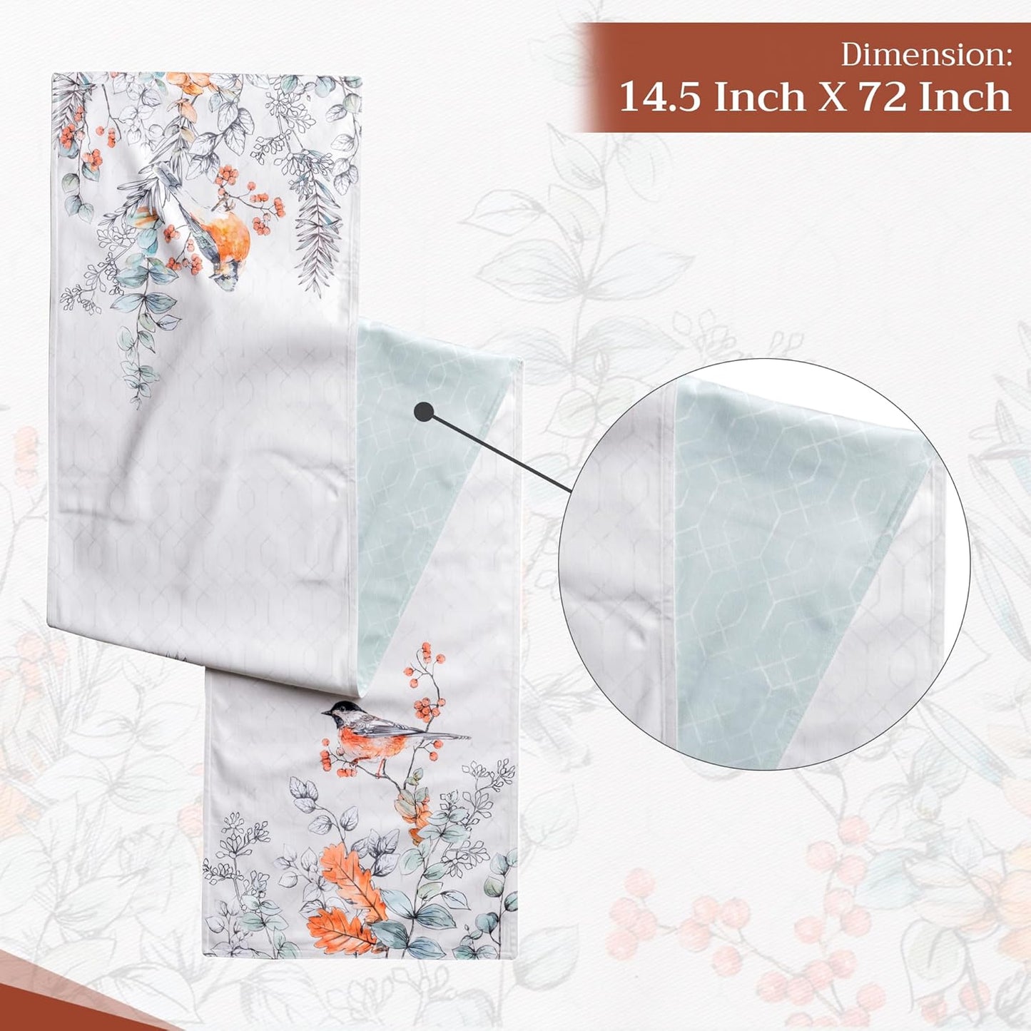 Maison d' Hermine Table Runner 100% Cotton Double Layer Table Runners 72 inches Long for Thanksgiving Christmas Decorations Home Kitchen Dining Party Wedding (Whitish Shabby Chique, 14.5" x 72")