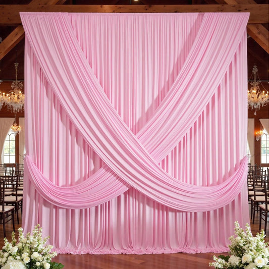 20×12ft Wrinkle Free Pink Backdrop Curtain for Wedding Parties, 4 Panels 5×12ft Long Soft Silky Polyester Backdrop Drapes Baby Pink Photo Back Drop Curtains for Party Photography Background Cloth