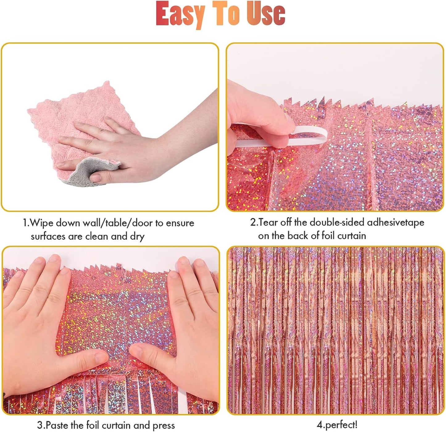 CANREVEL 2 Pack 3.3x8.2 Feet Rose Gold Foil Fringe Backdrop Curtains, Glitter Tinsel Streamers Birthday Party Decorations, Fringe Backdrop for Bachelorette Bride to Be Birthday Girls Streamers Party