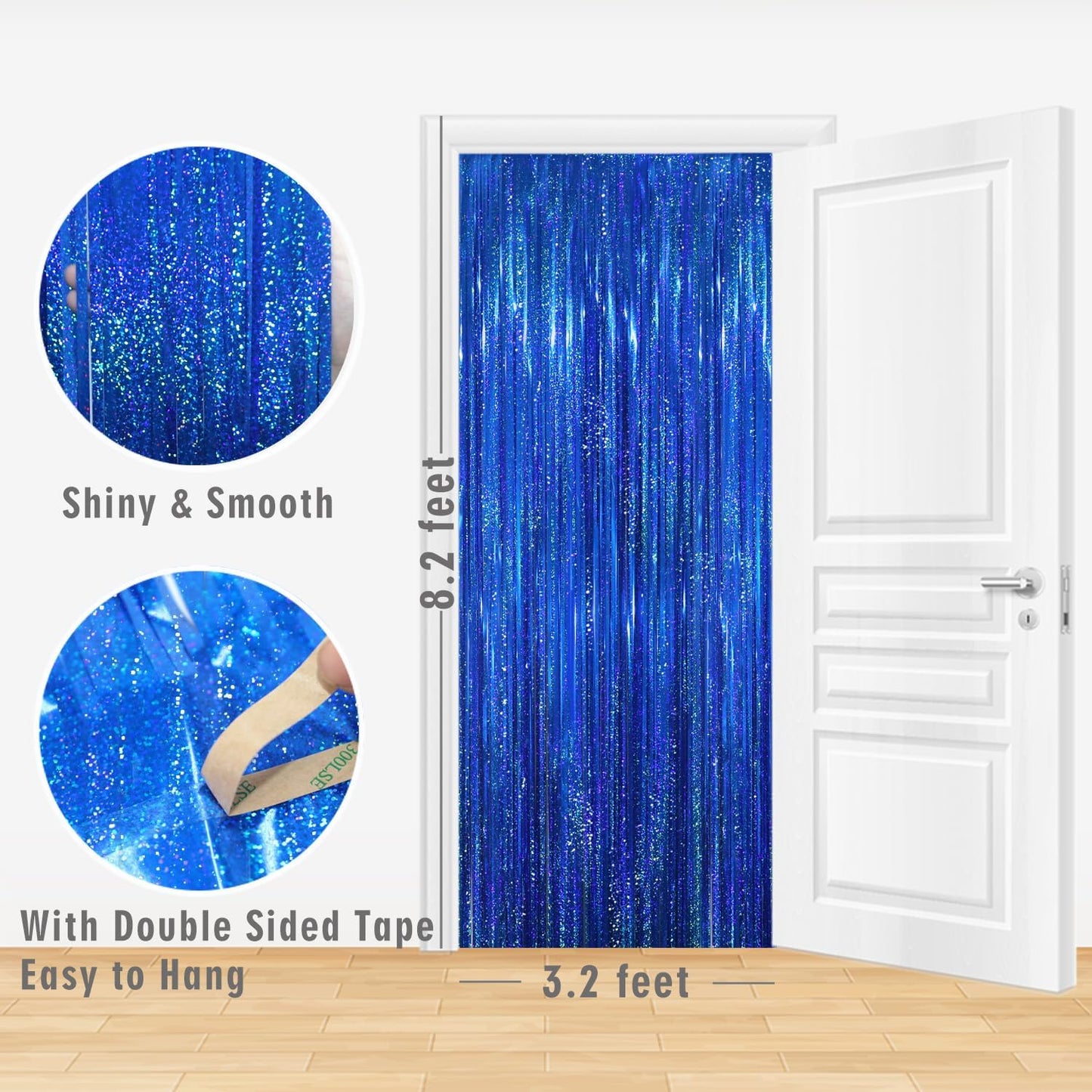 GOER 6.4 ft x 8.2 ft Metallic Tinsel Foil Fringe Curtains Party Photo Backdrop Party Streamers for Birthday,Graduation,New Year Eve Decorations Wedding Decor(2 Packs,Shiny Blue)