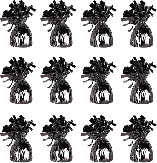 ROYALHOUSE Metallic Plastic Wrapped Balloon Weights for Party Decorations, 12 Pcs (Black)