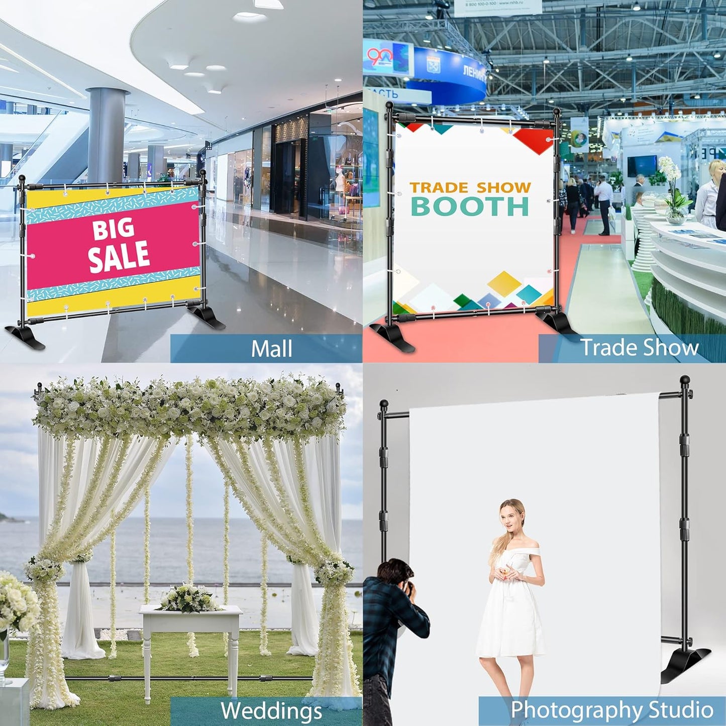 FUDESY Backdrop Banner Stand, 10x8ft Heavy Duty Display Frame, Adjustable Metal Telescopic Tube, Step and Repeat Background Stand Kit for Trade Show, Photography Photo Booth, Party, with Sandbags