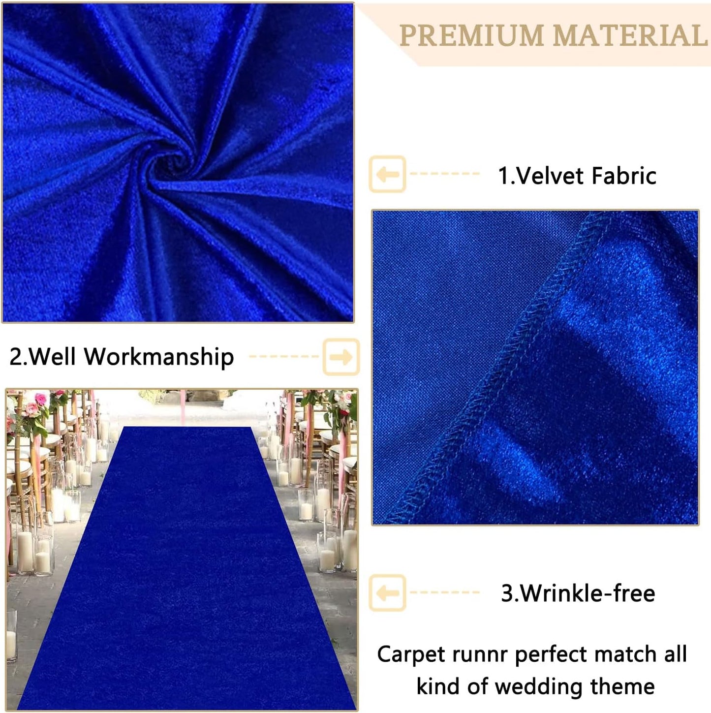 MODFUNS Royal Blue Aisle Runner Wedding Runner Aisle 4x25ft Velvet Fabric Carpet Runner for Party Aisle Rug with Carpet Tape Wedding Carpet Runway for Ceremony Banquet Celebration