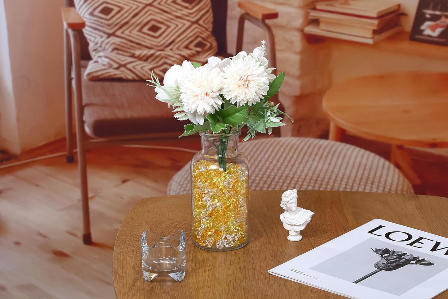 LAIDANLA 500PCS Mixed Yellow Acrylic Gems Vase Fillers Fake Ice Cubes Plastic Diamonds Fake Crushed Rocks for Centerpiece DIY Party Table Scatter Prop Wedding Decoration Accessories