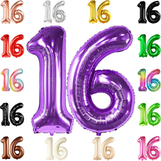 KatchOn, Purple 16 Balloons Number - Giant, 40 Inch | Mylar 16 Balloon Numbers Purple for Sweet 16 Party Decorations Purple | Sweet 16th Birthday Decorations for Girls | Purple Sweet 16 Decorations
