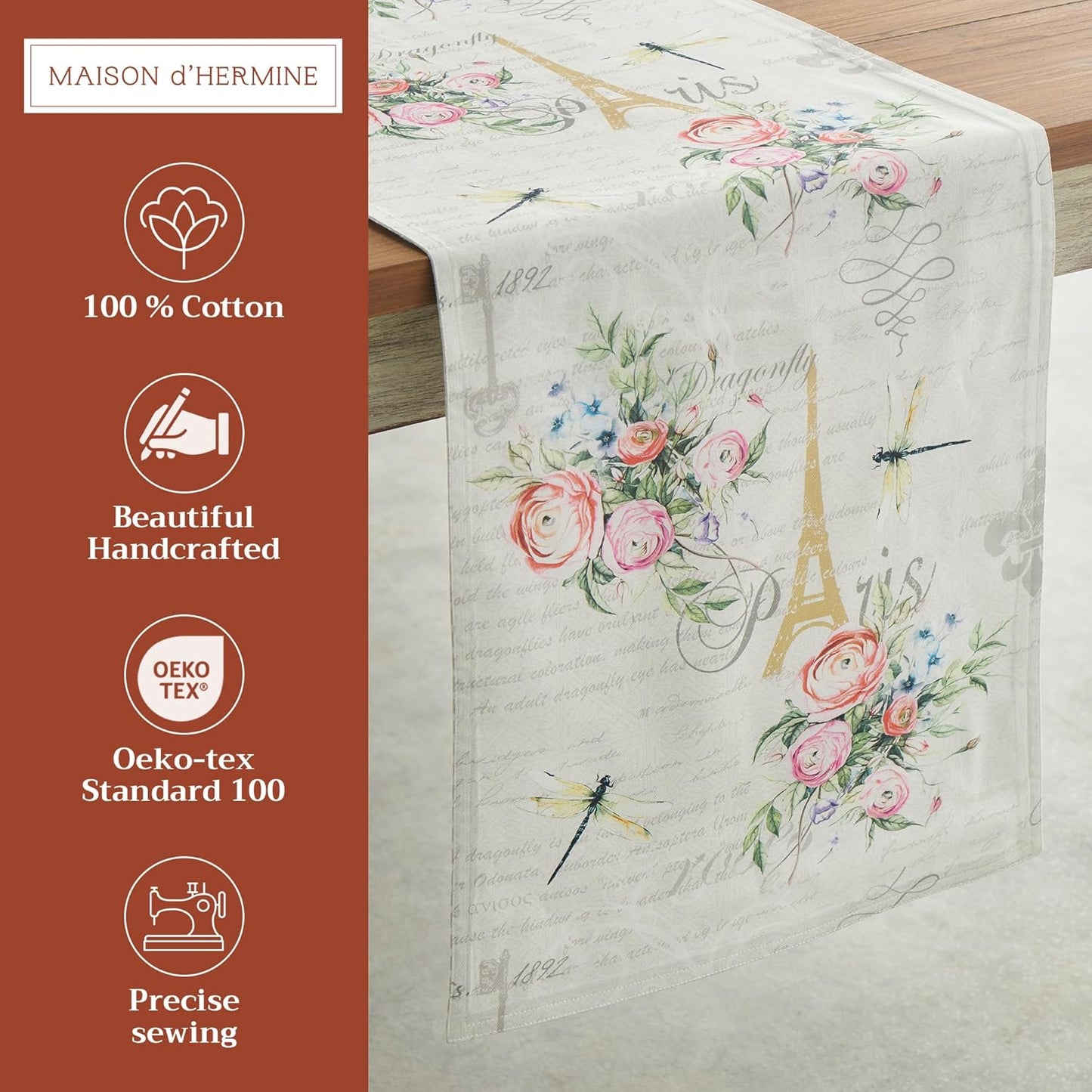 Maison d' Hermine Table Runner 100% Cotton Double Layer Table Runners 72 inches Long Decorative for Home Kitchen Dining Party Wedding Bridal Shower Spring Summer (Champ De Mars, 14.50" x 72")