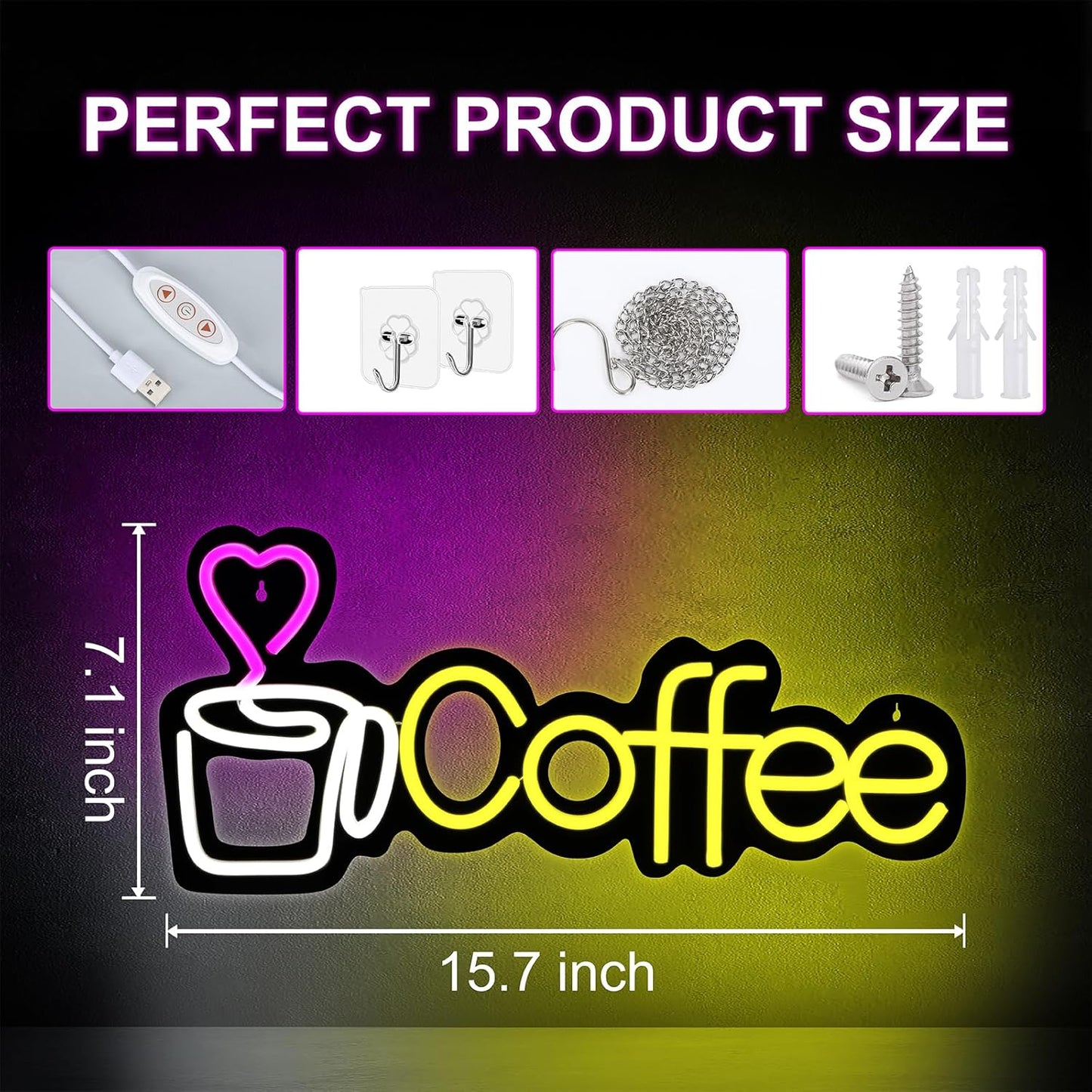 Coffee Neon Sign LED lights for Business,Dimmable 5V USB Powered for Wall Decor - LED Light Up Sign for Club Windows Glass Party-Restaurant Room Decoration Gift for Friends (15.1 * 7.1in)