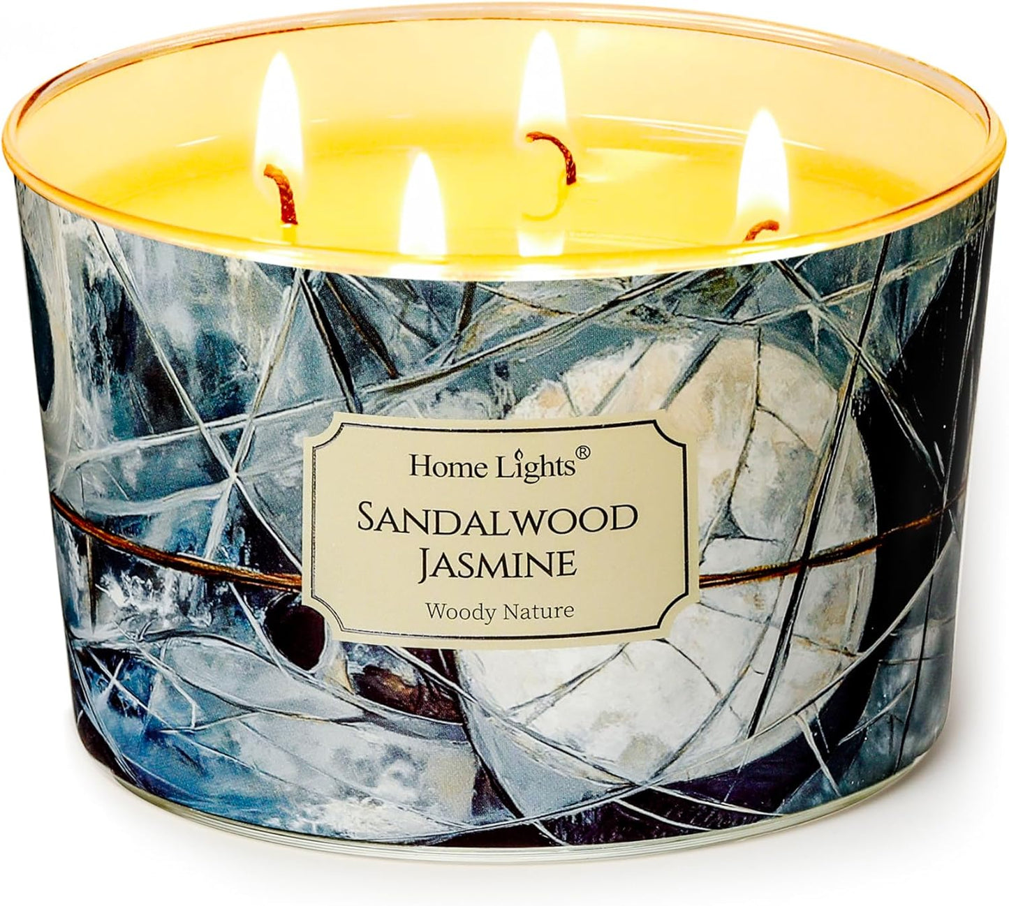 HomeLights Soy Wax Candles for Home Scented, 4-Wick Candles in Sandalwood Jasmine Scented, Industrial Chic Aromatherapy Candles Gift for Parties, Relaxing, 18oz