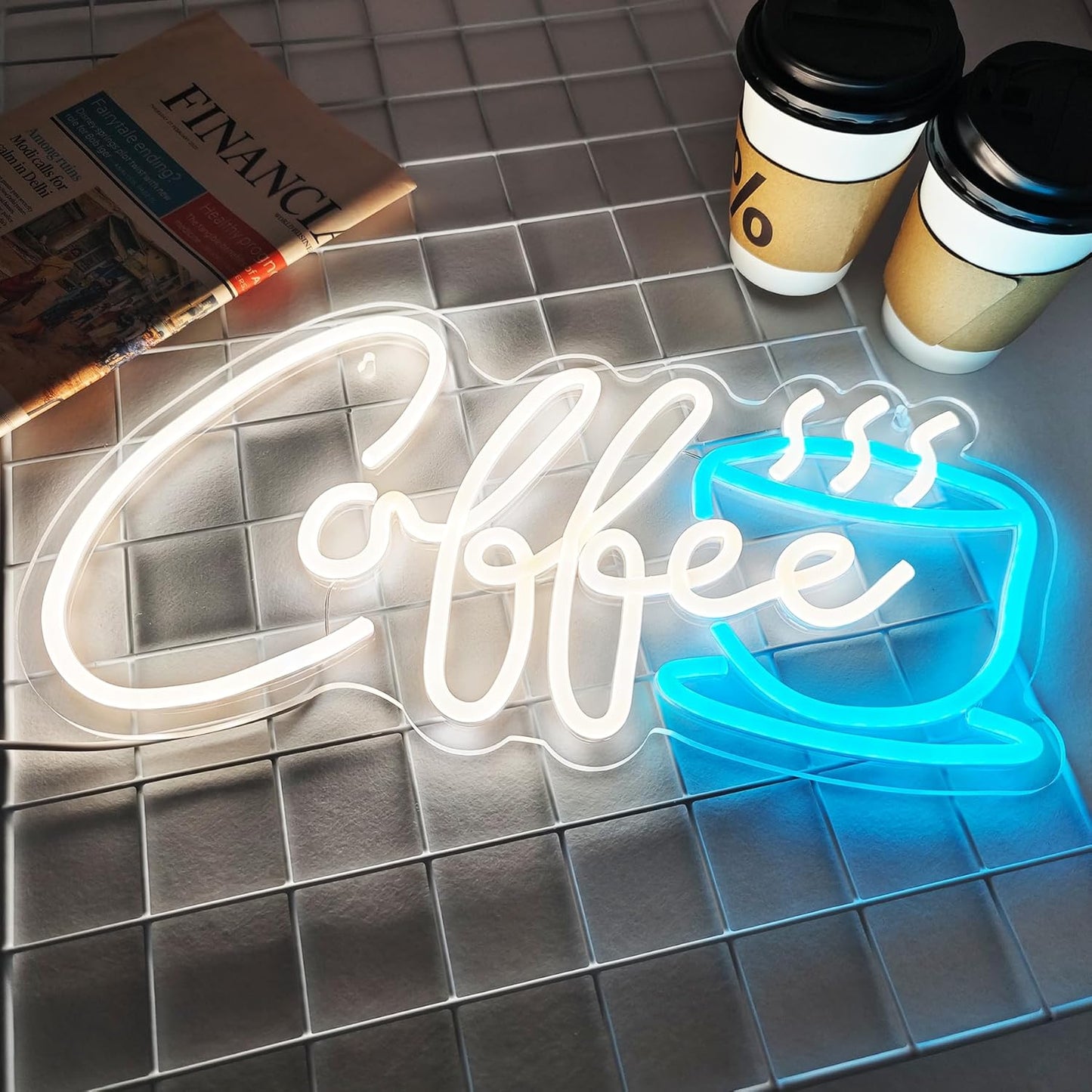 Coffee Neon Sign Led Wall Art Decor Coffee Bar Sign Light Up for Cafe Station Home Room USB Powered 16.5"x8.6"