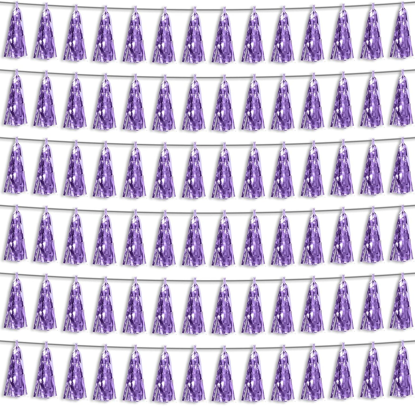 6P Light Purple Foil Fringe Metallic Tassel Streamers Banner Tassel Garland for Parade Floats, Bachelorette, Wedding, Birthday, Graduation, Christmas, Bridal/Baby Shower Party Decorations