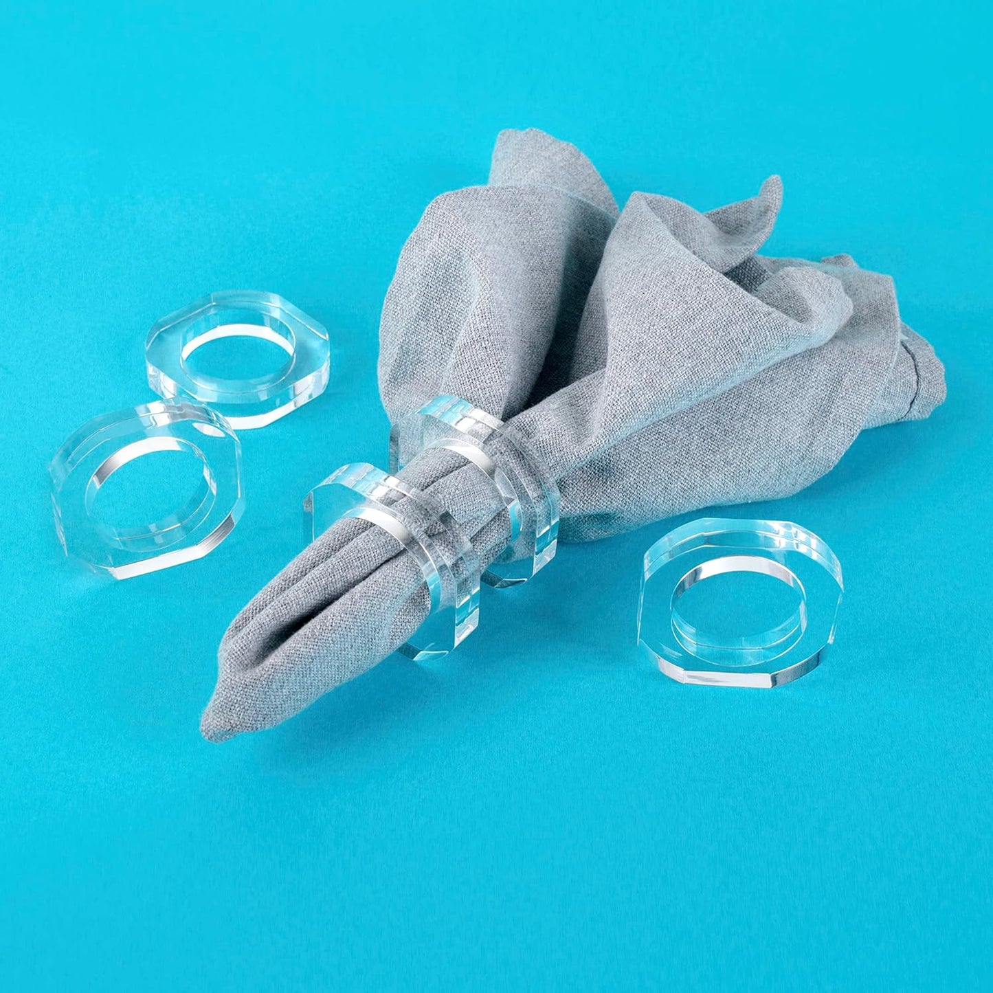 Acrylic Napkin Rings Set of 12-Elegant Napkin Holders for Cloth Napkins, Classic Round Serviette Rings for Dining Table Décor, Weddings, Banquets, Parties & Gatherings (Transparent)-ALPHA Living HOME