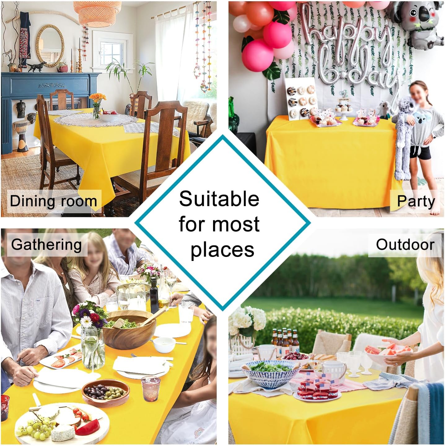 Hiasan 2 Pieces Yellow Rectangle Tablecloth - Spillproof and Waterproof Washable Table Cloth for Dining Room Kitchen Camping, 52 x 70 Inch