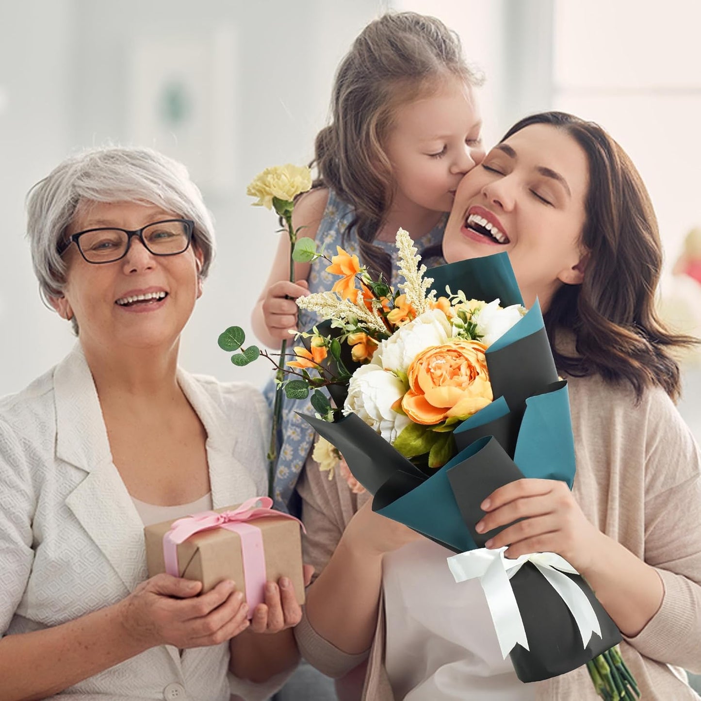 BEISHIDA 20Pcs Gray and Blue Double Sided Floral Wrapping Paper Matte Waterproof Flower Bouquet Wrapping Paper for Floral Wrap Florist Packing Supplies Birthday Valentine's Christmas Gift Wrapping