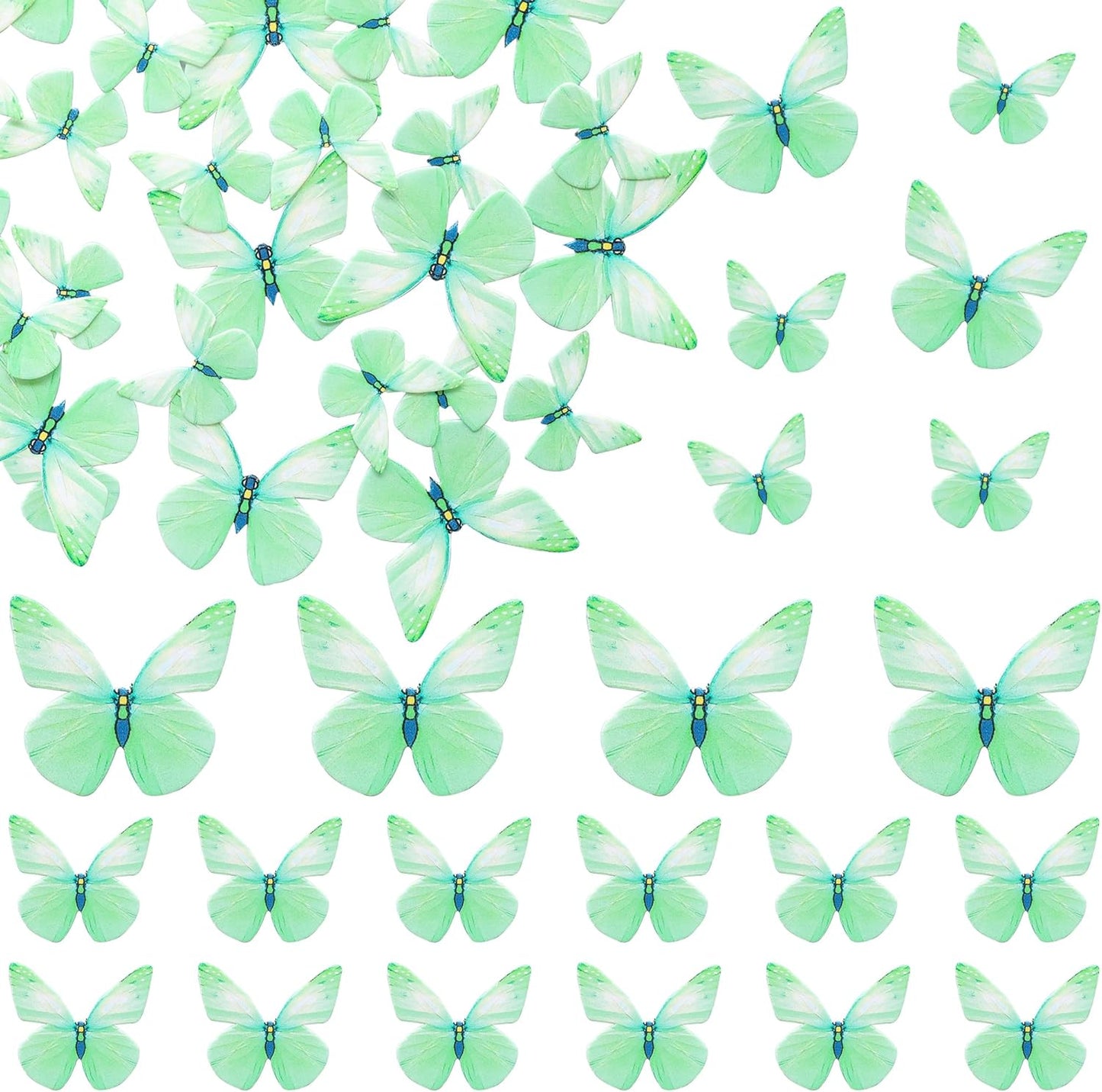 Ephlyn 72Pcs Wafer Paper Butterflies Cupcake Toppers, Edible Butterfly Cake Decorations, Butterfly Theme Birthday Party Decorations for Wedding Birthday Anniversary Party Decorations Green