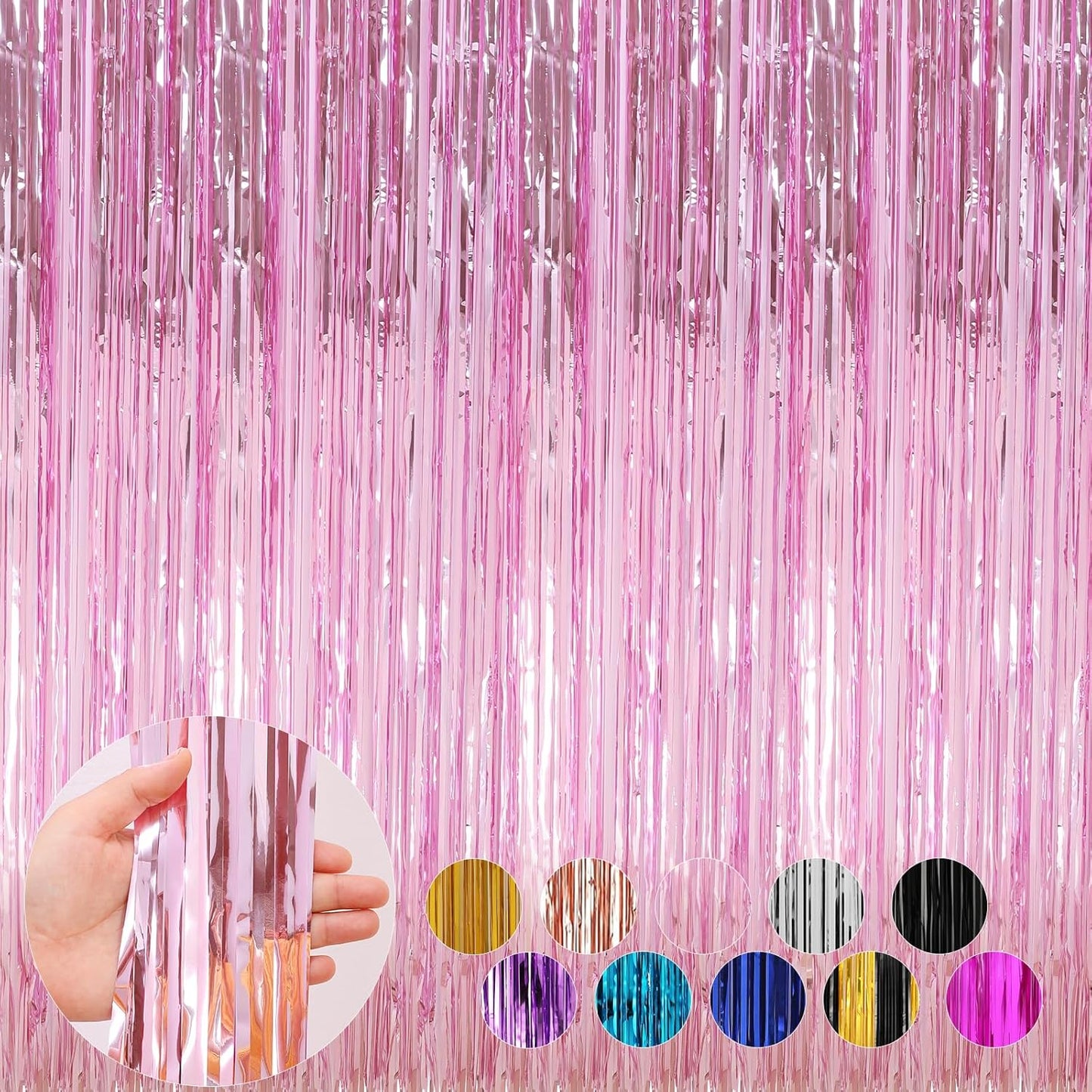 4 Pack Pink Foil Fringe Curtains Door Streamers Party Decorations 3.3 x 8.2 ft, Pink Tinsel Curtain Fringe Backdrop for Parties, Door Fringe Birthday Streamers, Photo Booth Backdrops, Party Decor