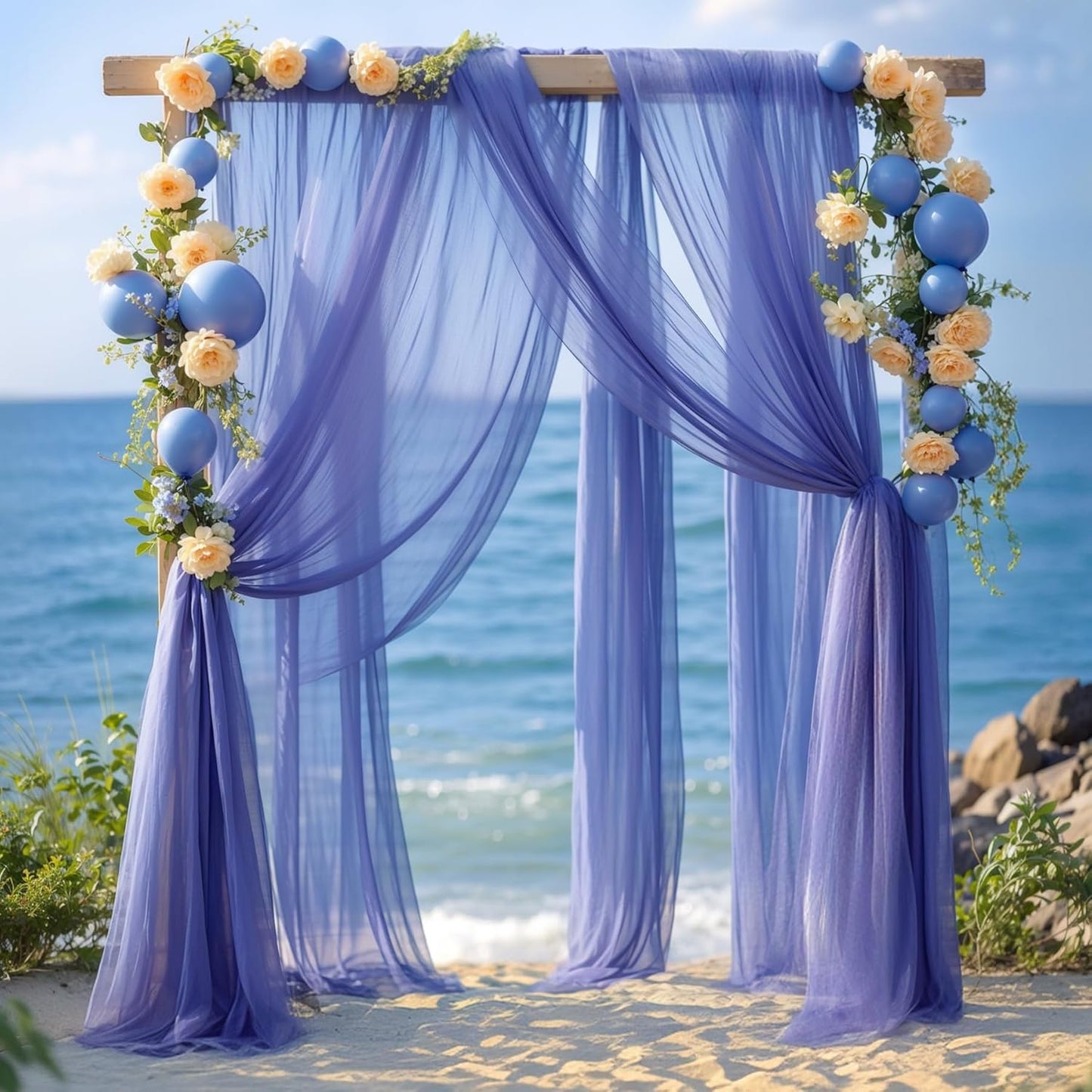 Wedding Arch Draping Fabric, 1 Panel 6 Yards Wedding Backdrop Curtains for Ceremony Navy Blue Sheer Fabric Curtains for Party Ceremony Arch Stage Decorations（1 Panel）, Navy Blue