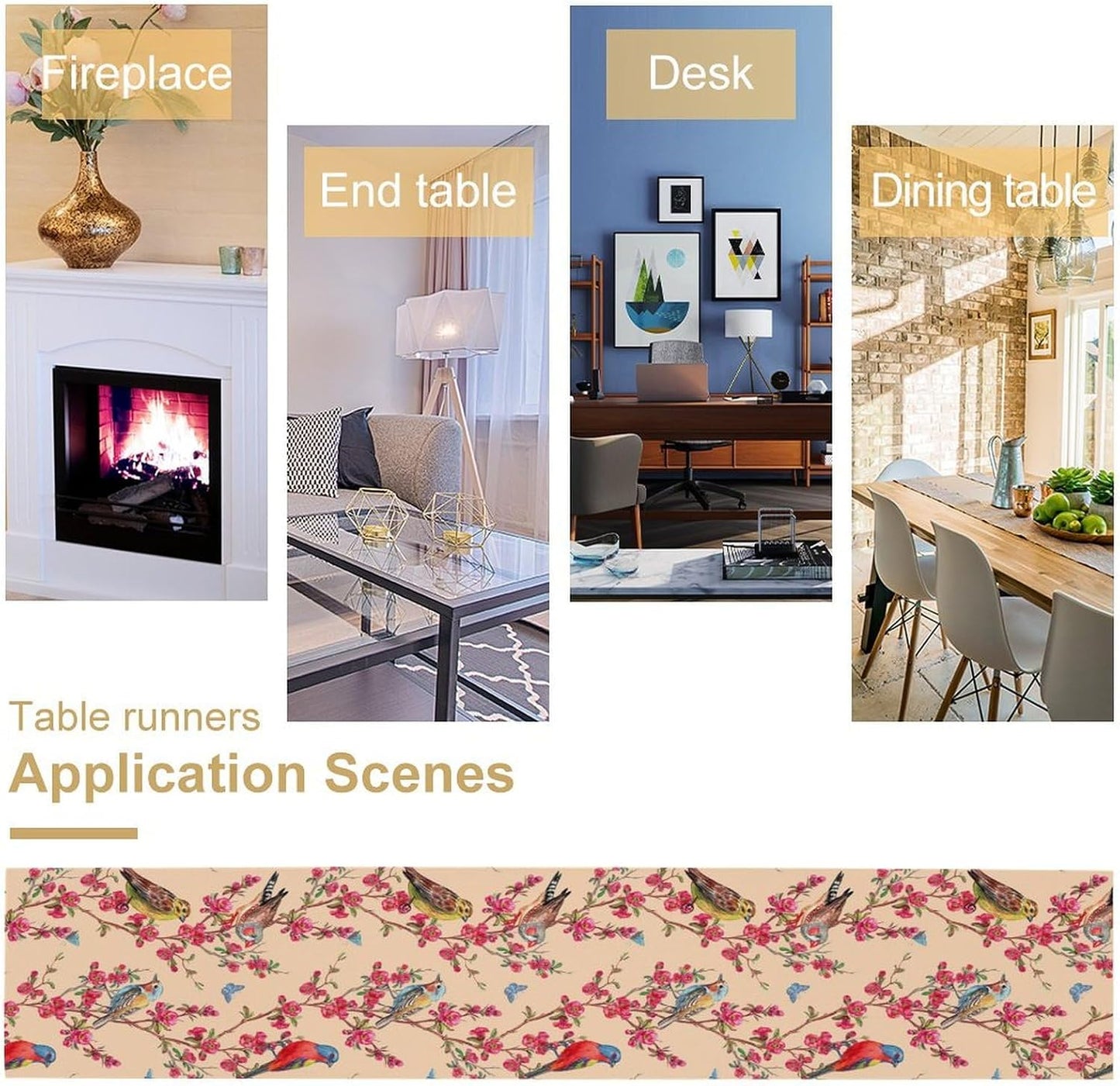 Floral Butterfly Table Runner Seasonal Spring Flower Bird Table Decoration Table Runner for Home Party Decoration 13x70 Inch