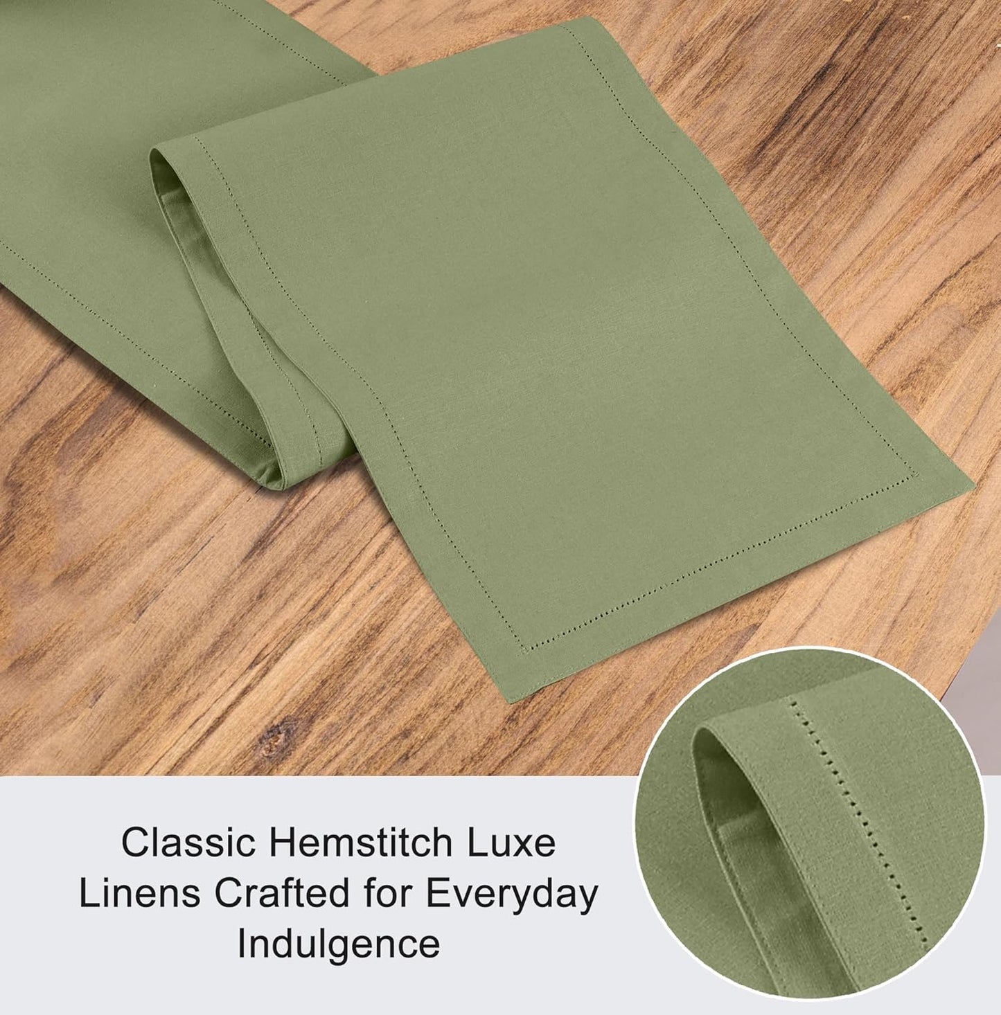 Ruvanti Linen Table Runner 90 Inches, Classic Hemstitch, Washable, Reusable, Non-Slipping, Stain Resistant- Perfect for Parties, Weddings, Dinners, Thanksgiving, Christmas, Indoor use – Olive