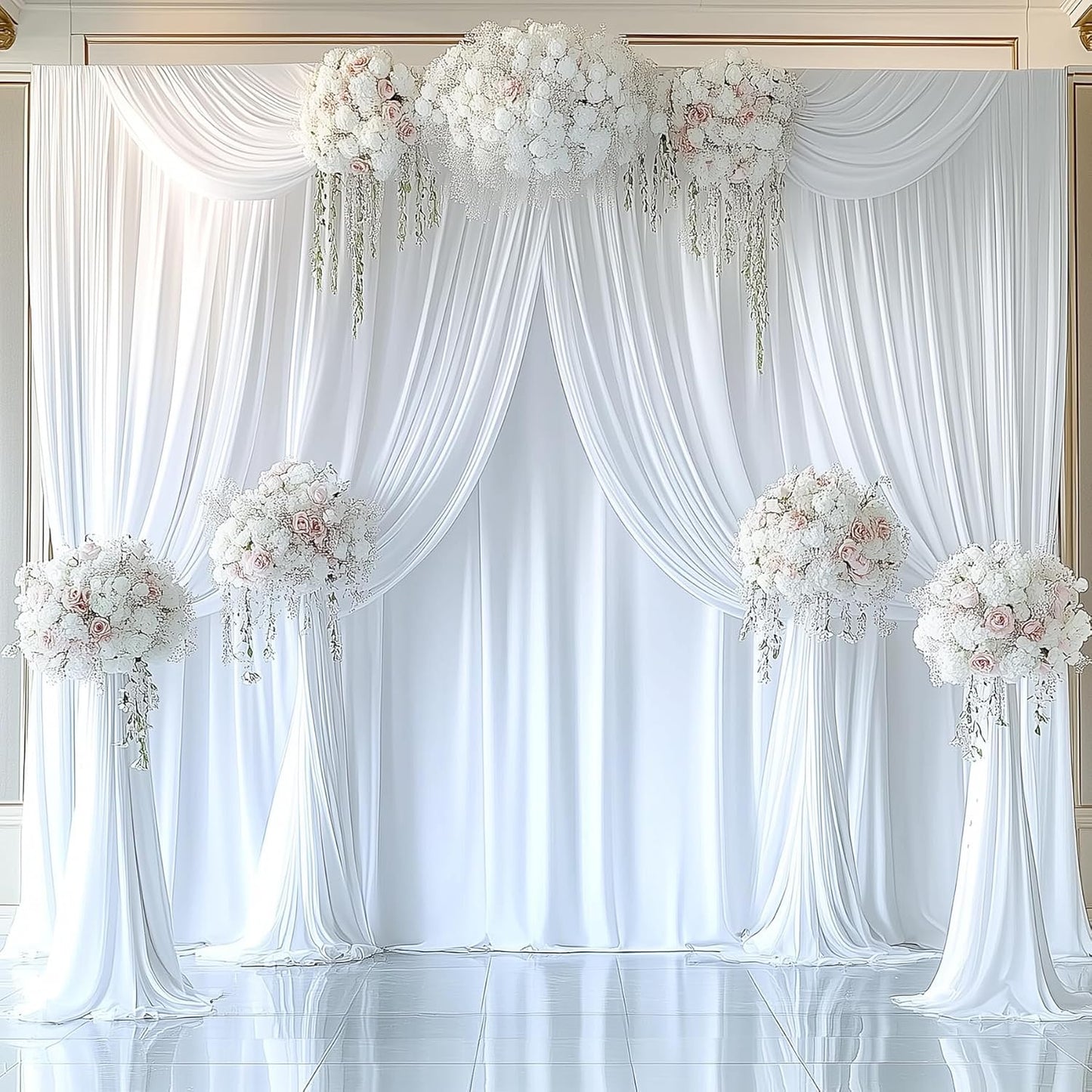 50ftx12ft Wrinkle Free White Backdrop Curtain, 10 Panels 12FT Height White Wedding Backdrop Drapes, Silky Polyester Back Drop Cloth for Birthday Photography Background Party Backdrop Draping
